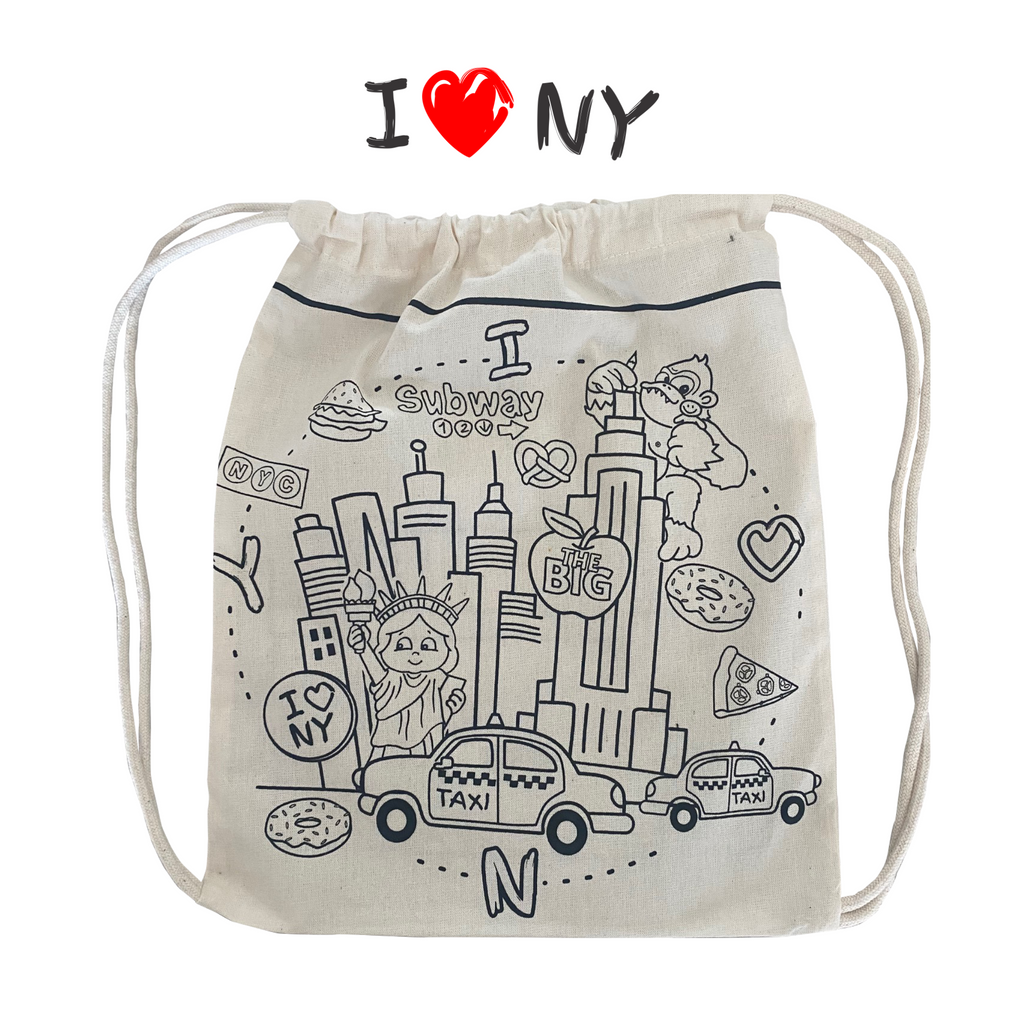 Kibakids - Drawstring Backpack Coloring Set - I Love NY