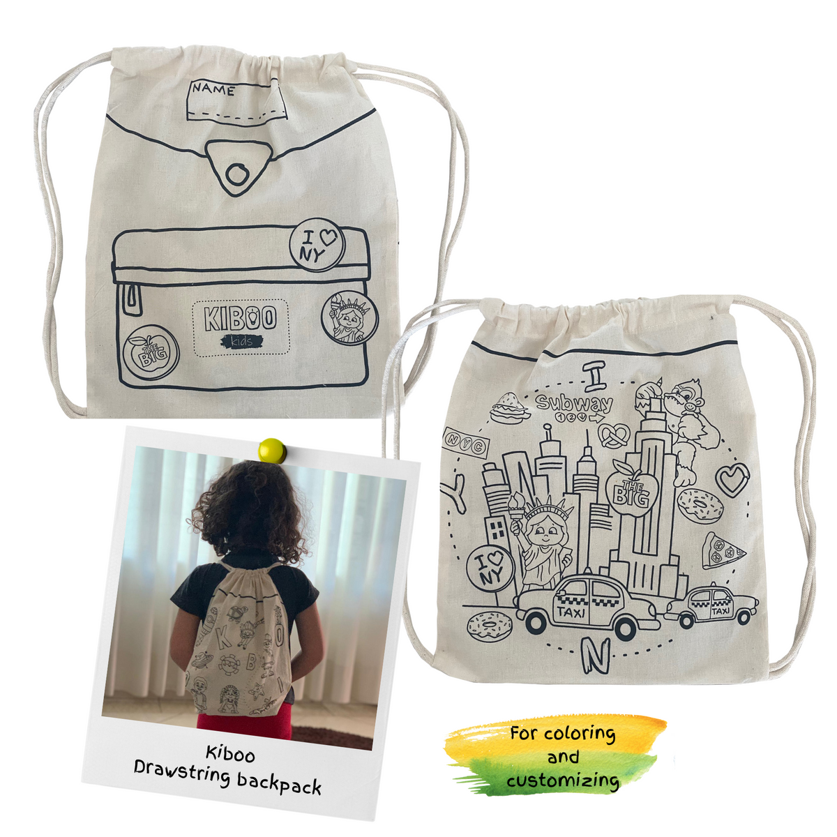 Kibakids - Drawstring Backpack Coloring Set - I Love NY