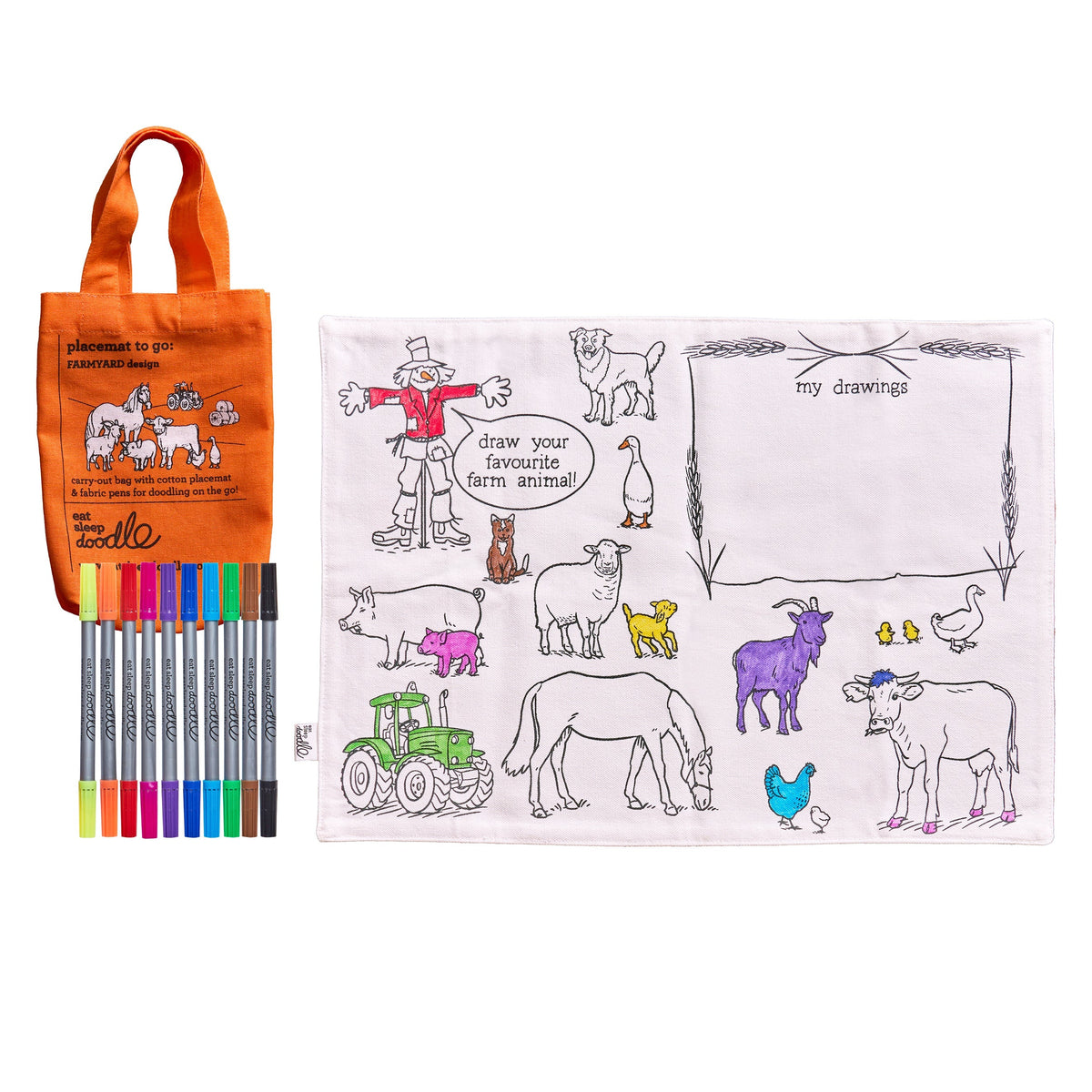 Kibakids - Farmyard Reusable Colour-In Placemat for Kids