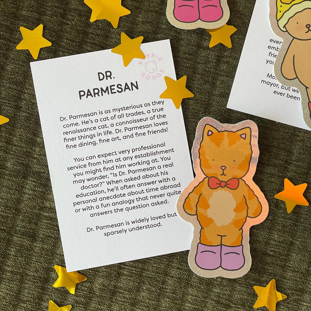 Kibakids - Dr. Parmesan Glitter Sticker + Info Card