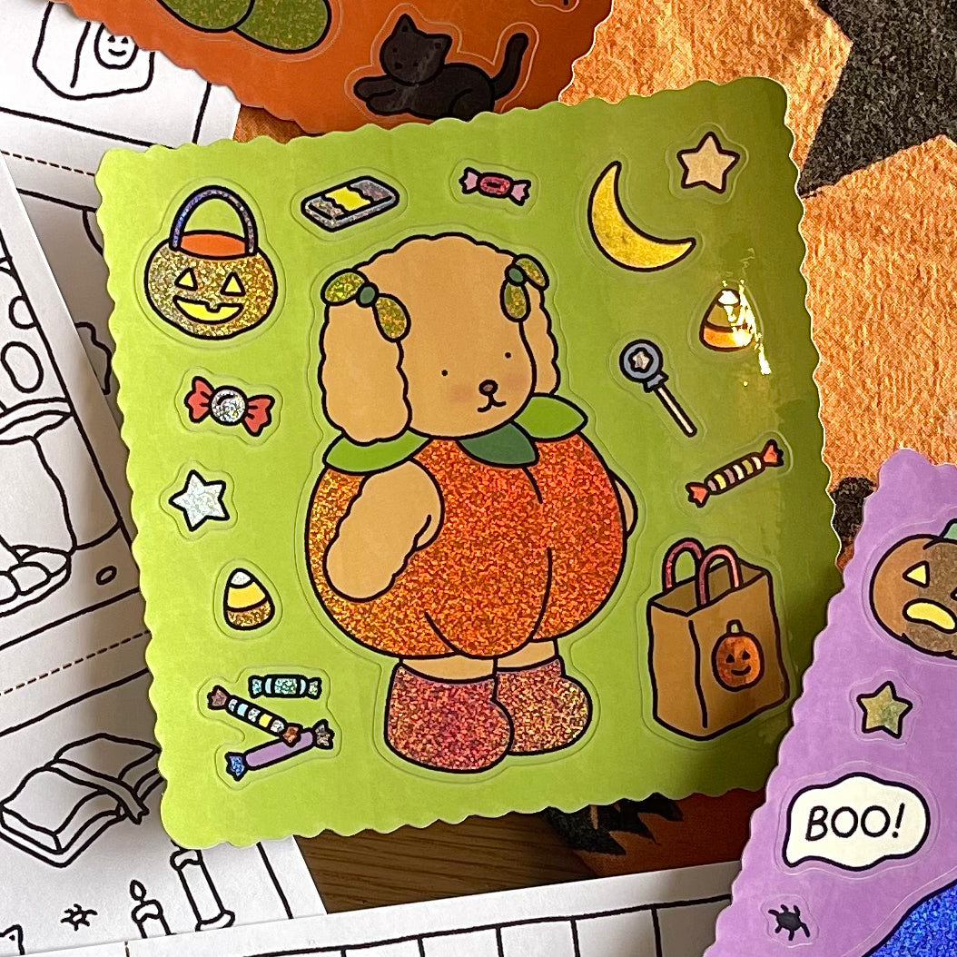 Kibakids - Pumpkin Puppy Glitter Sticker Sheet