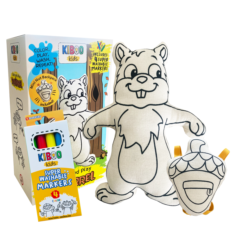 Kibakids - Squirrel with Acorn Backpack Coloring Set