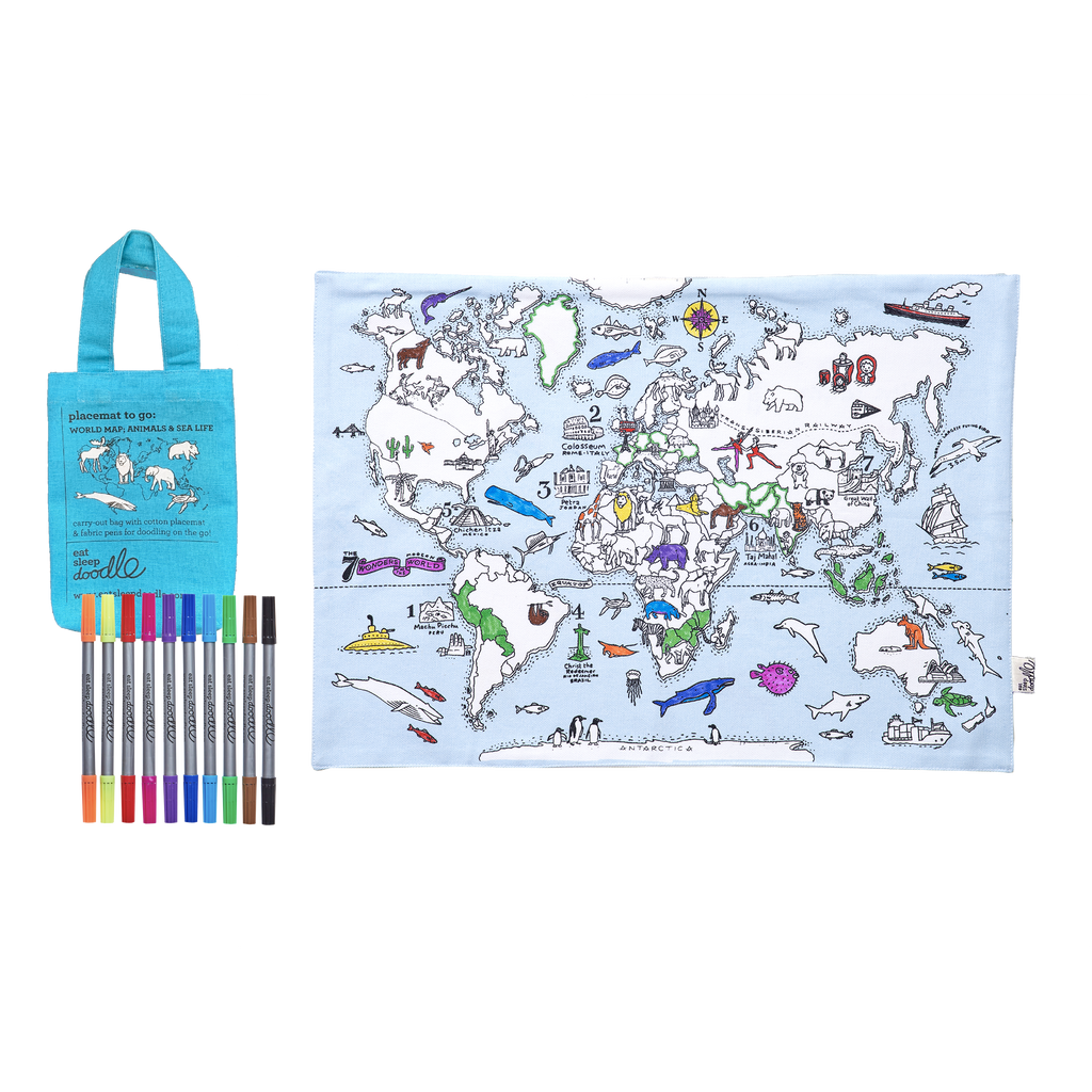 Kibakids - world map placemat to go - party pack of 10