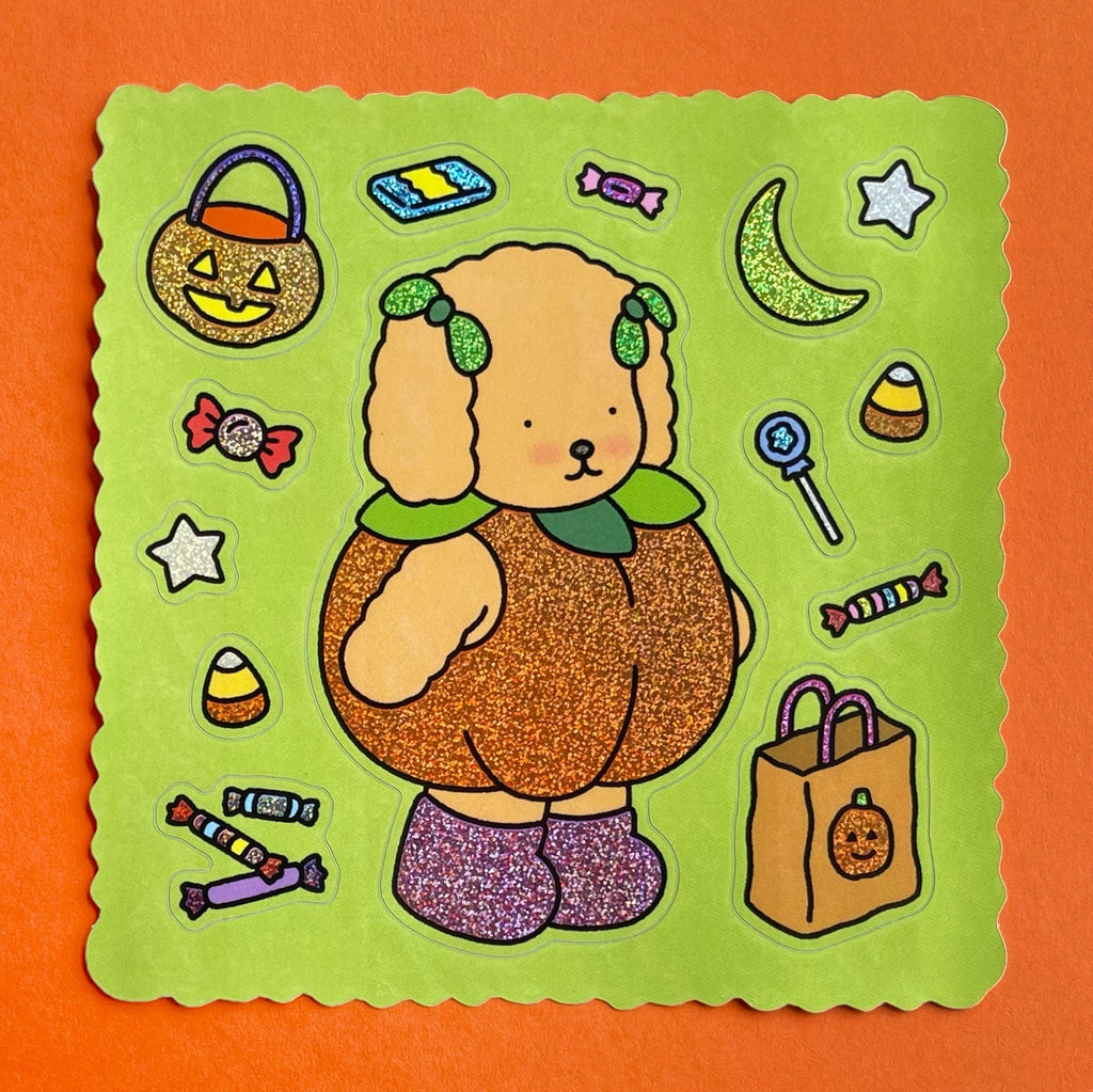 Kibakids - Pumpkin Puppy Glitter Sticker Sheet