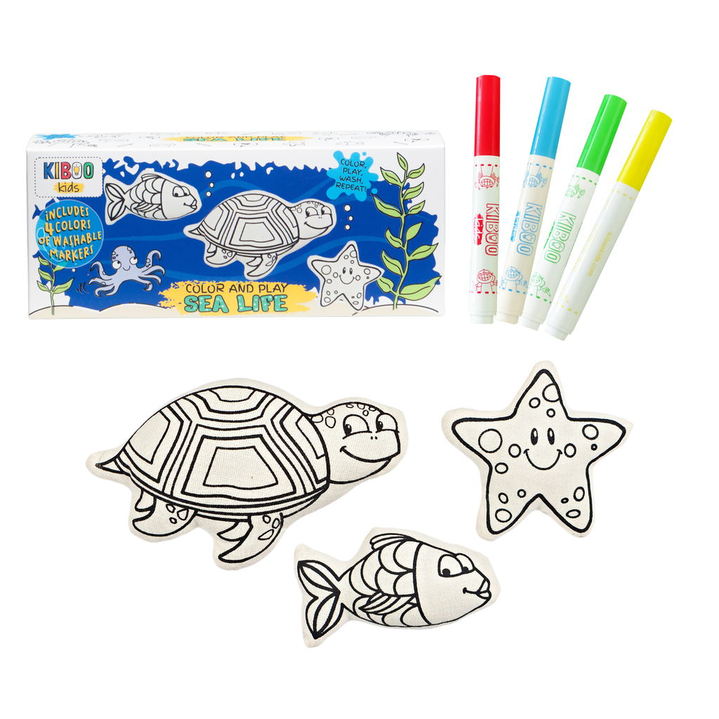 Kibakids - Sea Life Trio Coloring Set - Starfish, Turtle & Fish