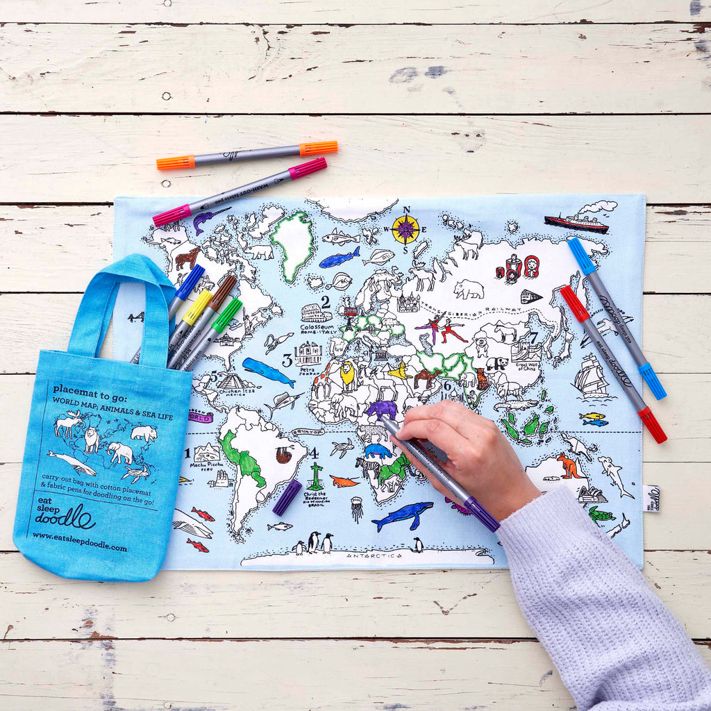 Kibakids - world map placemat to go - party pack of 10