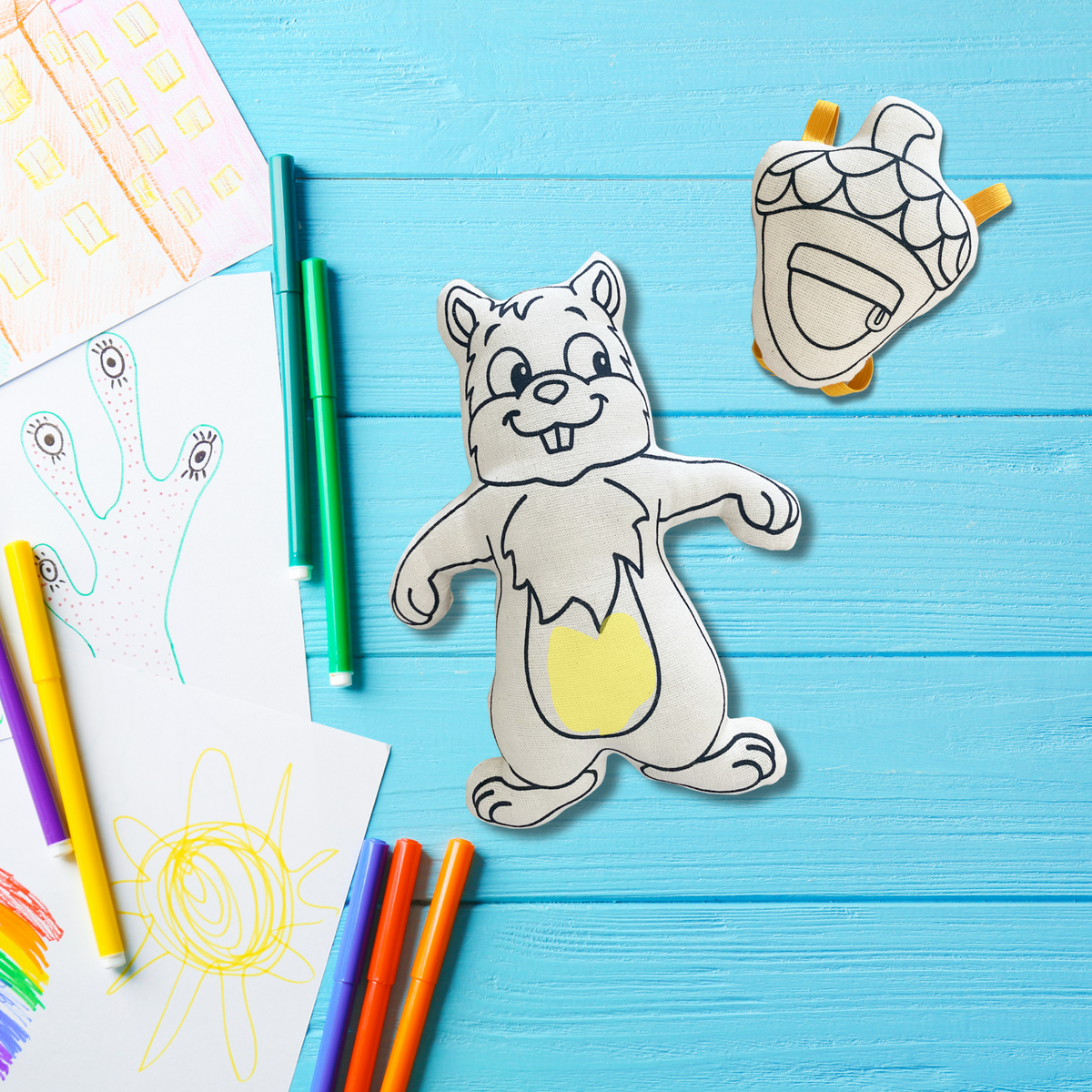 Kibakids - Squirrel with Acorn Backpack Coloring Set